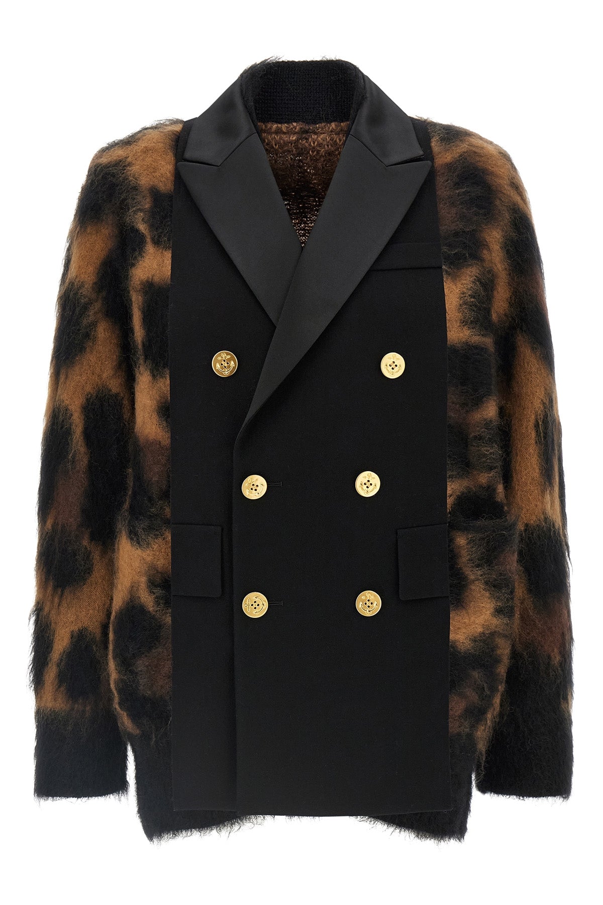 the sacai cardigan redefines knitwear codes through a complex hybrid constructio