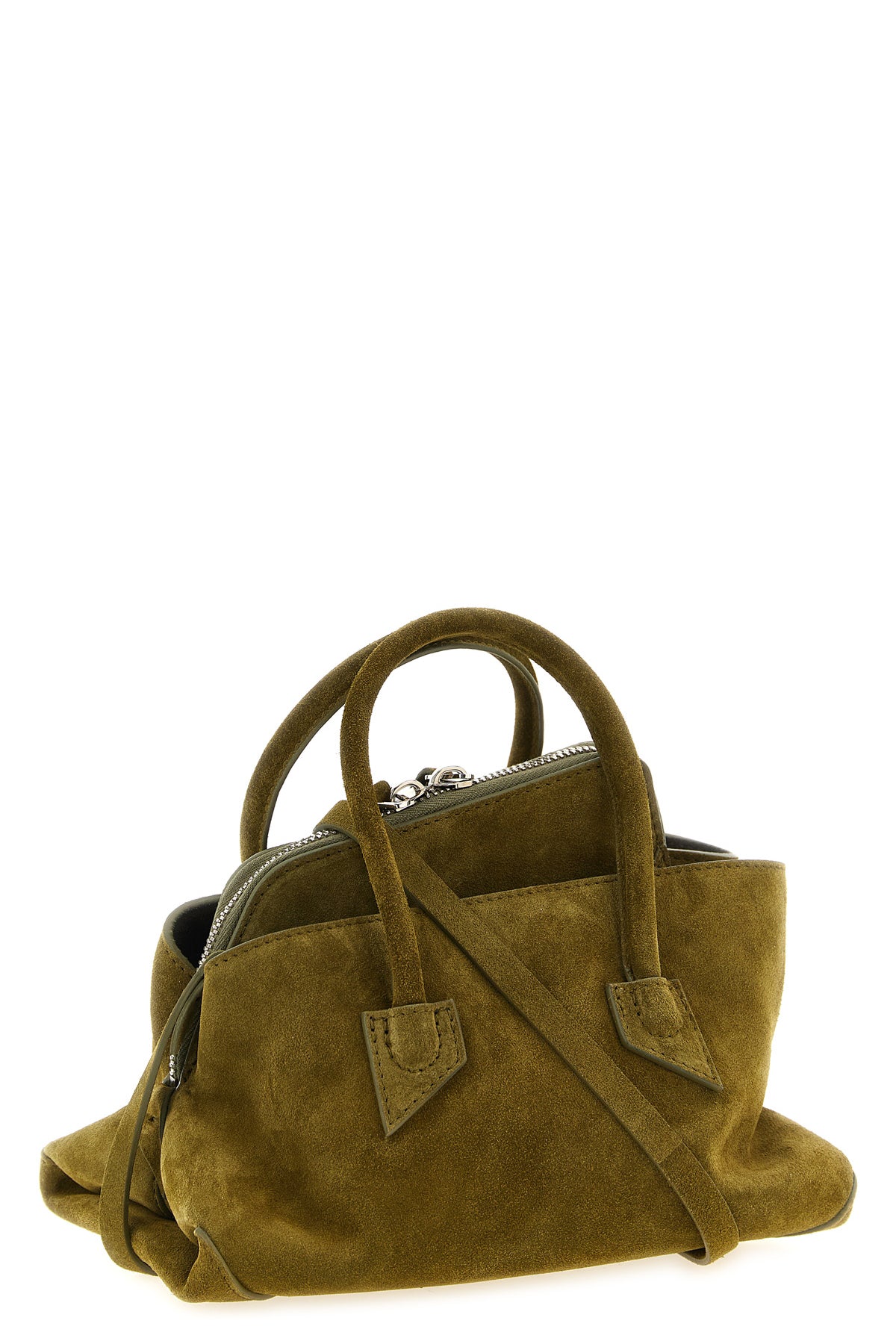 the the attico la passeggiata mini handbag is made of soft olive green suede