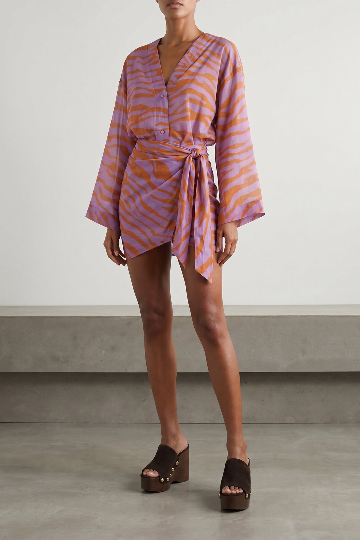 il primo bagno mini dress in light all-over animal print cotton muslin