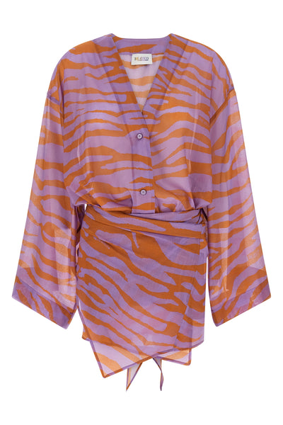 il primo bagno mini dress in light all-over animal print cotton muslin