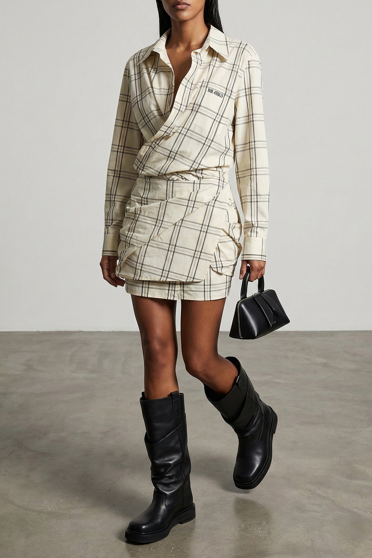 check-print cotton poplin mini dress