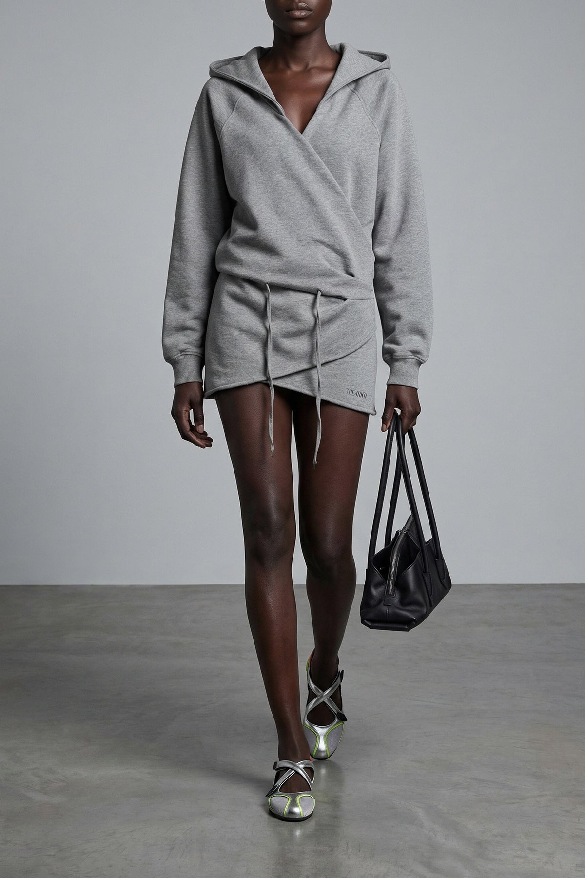 american mélange fleece hooded mini dress