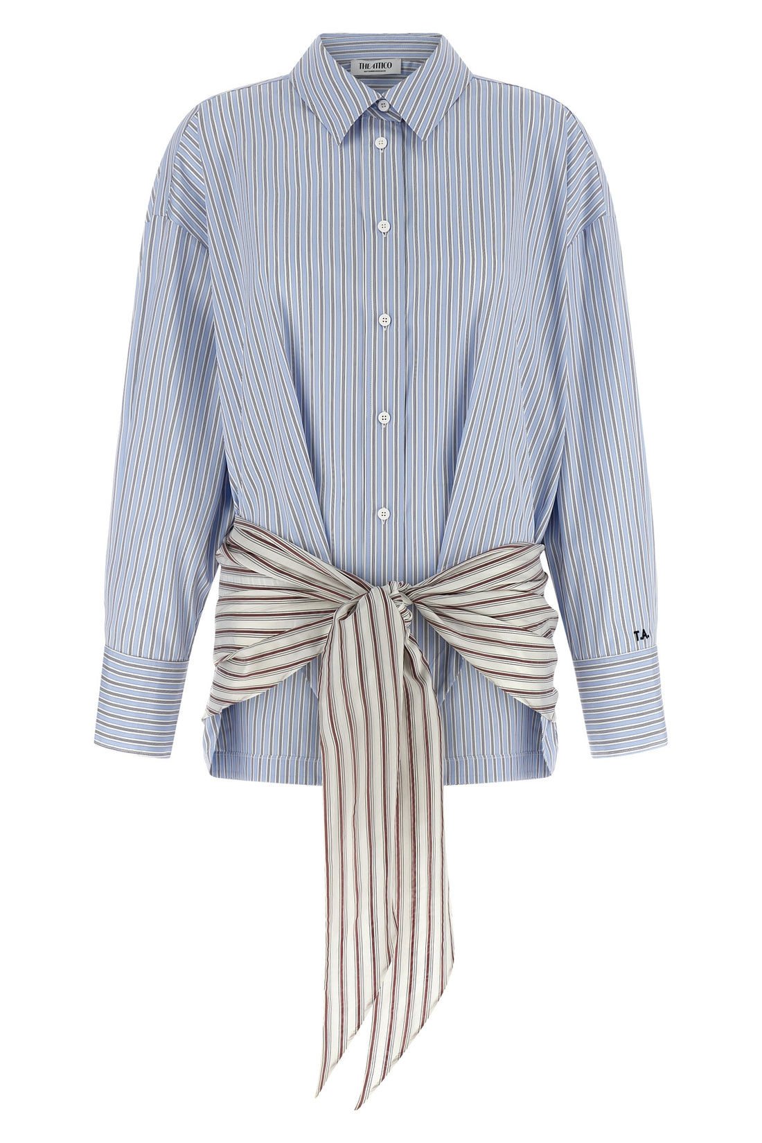 THE ATTICO 38 blue shirt-style bodysuit in striped poplin