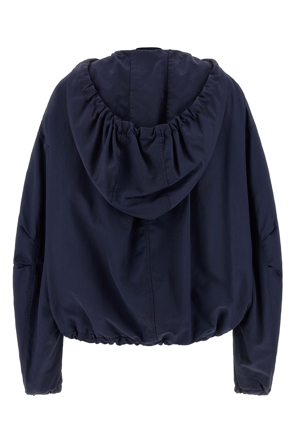 overdyed nylon hooded bomber jacket