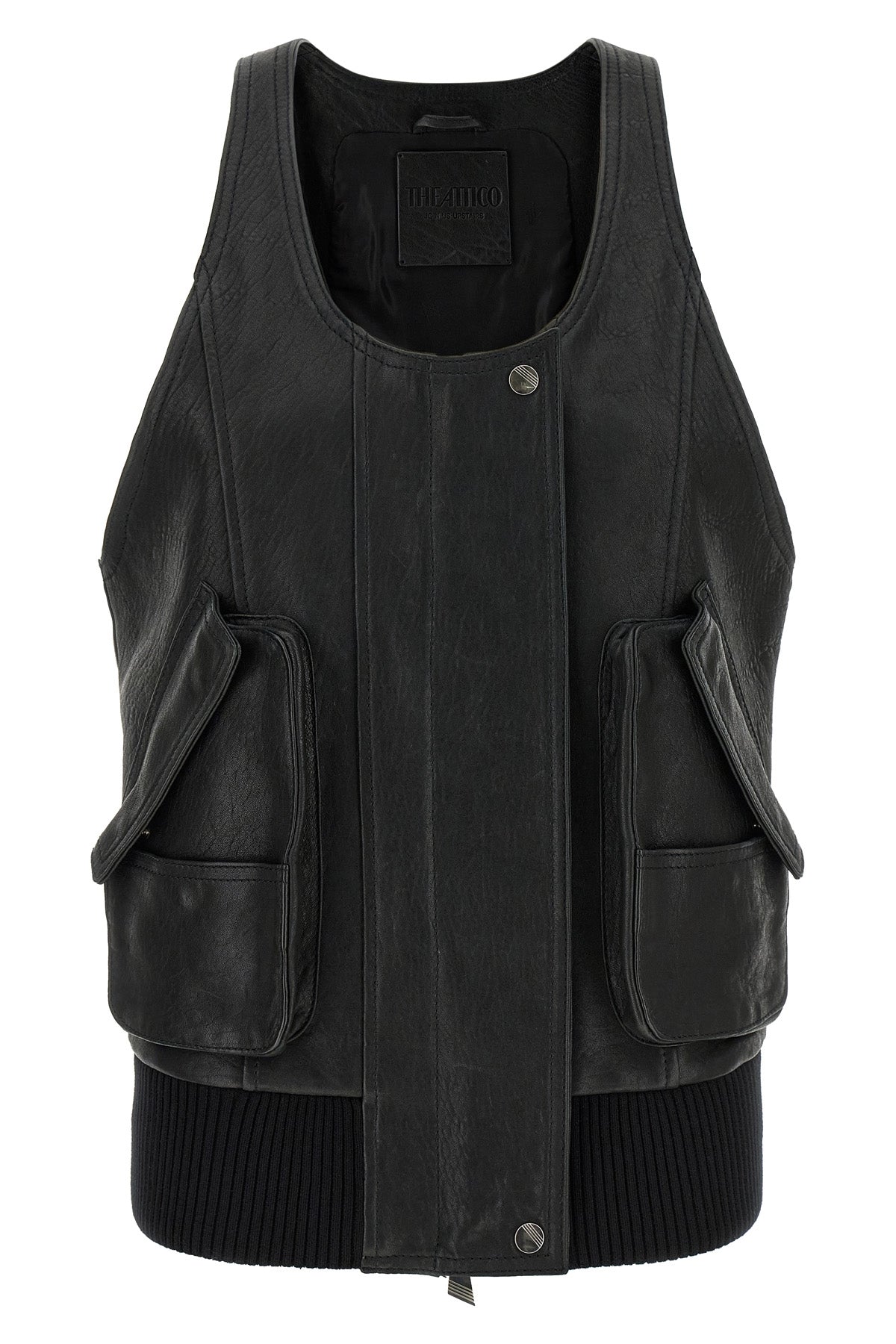 hammered leather blouson vest