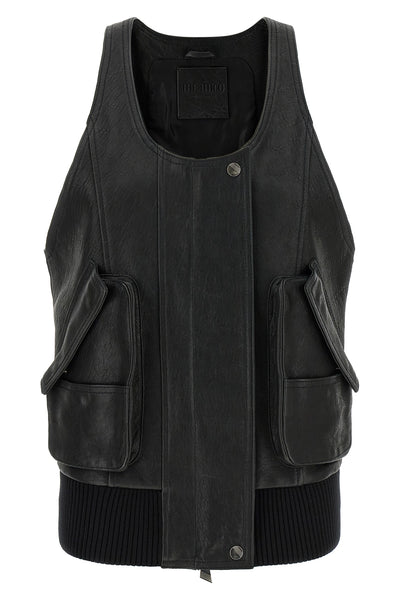 hammered leather blouson vest