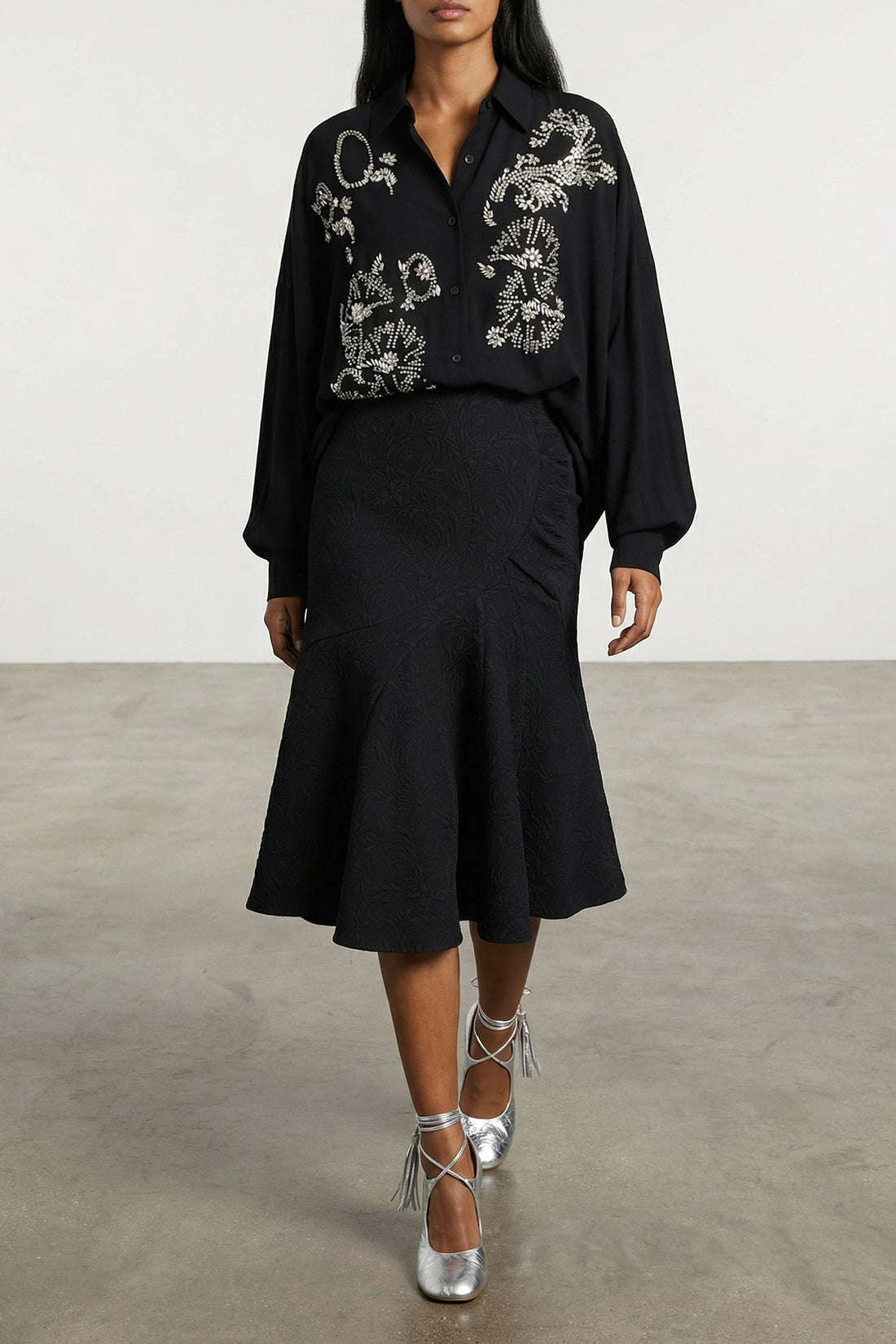 DRIES VAN NOTEN 34 sibel midi skirt in viscose and cotton blend