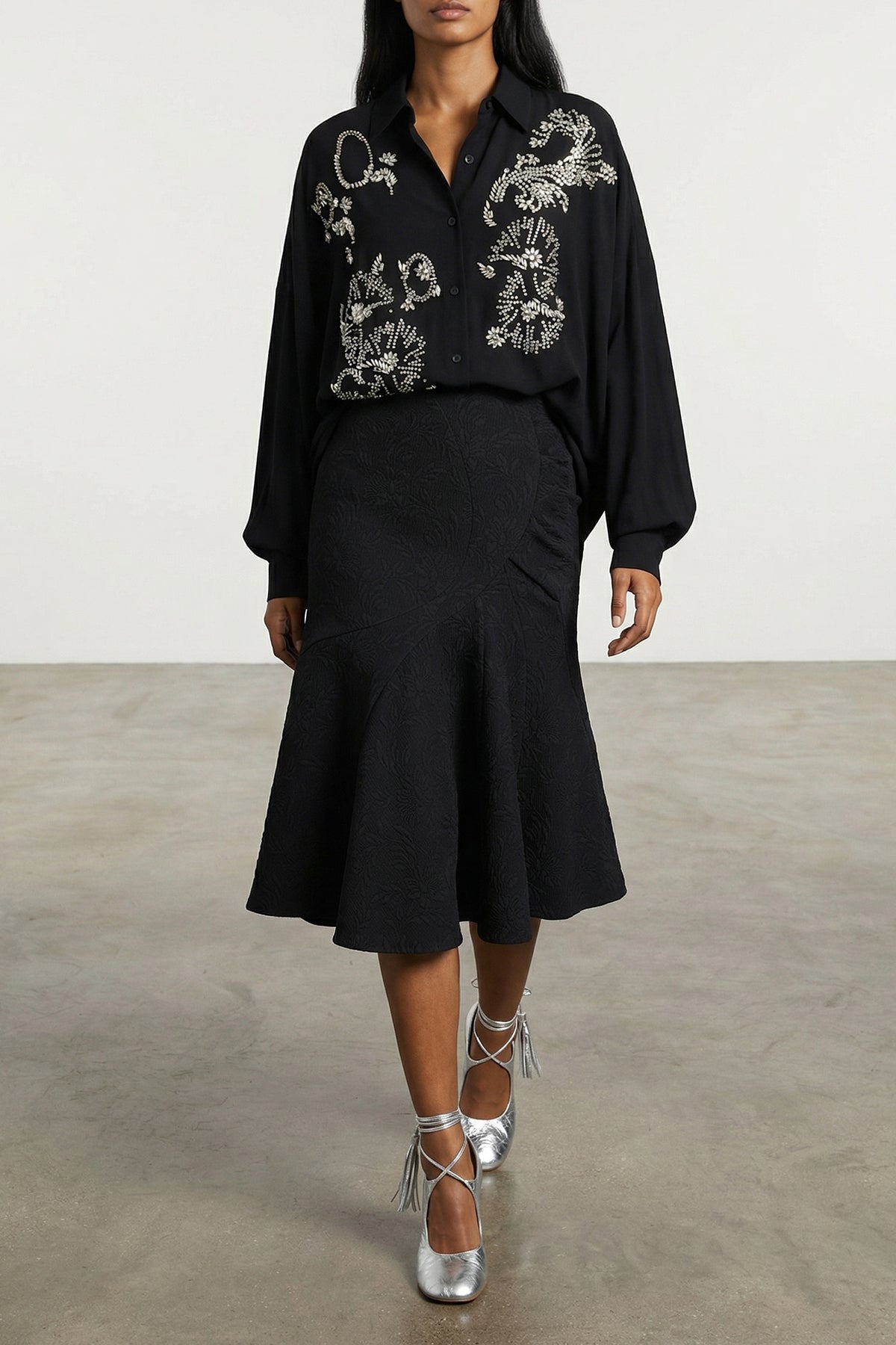sibel midi skirt in viscose and cotton blend