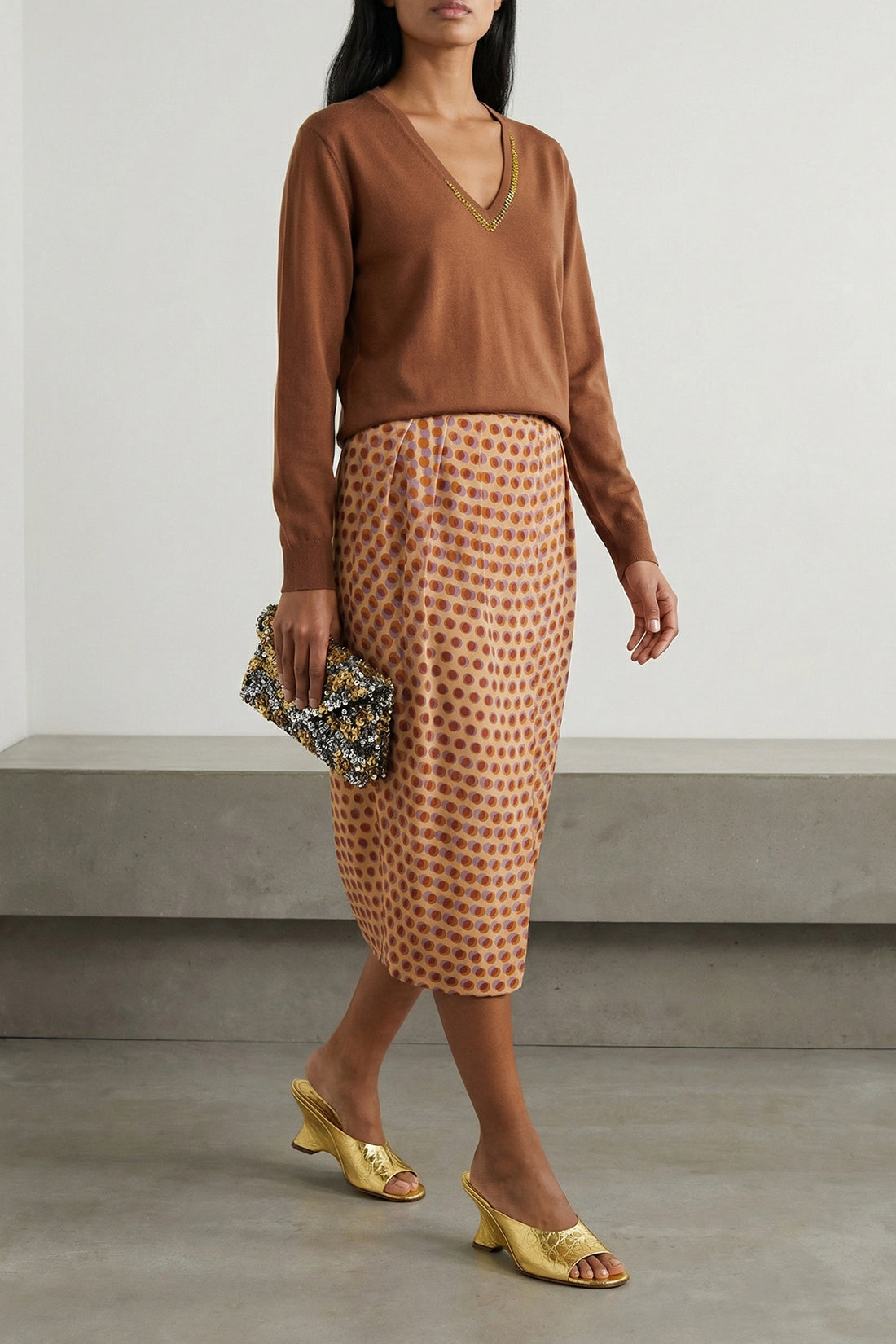 DRIES VAN NOTEN M saronga bis polka dot patterned silk skirt