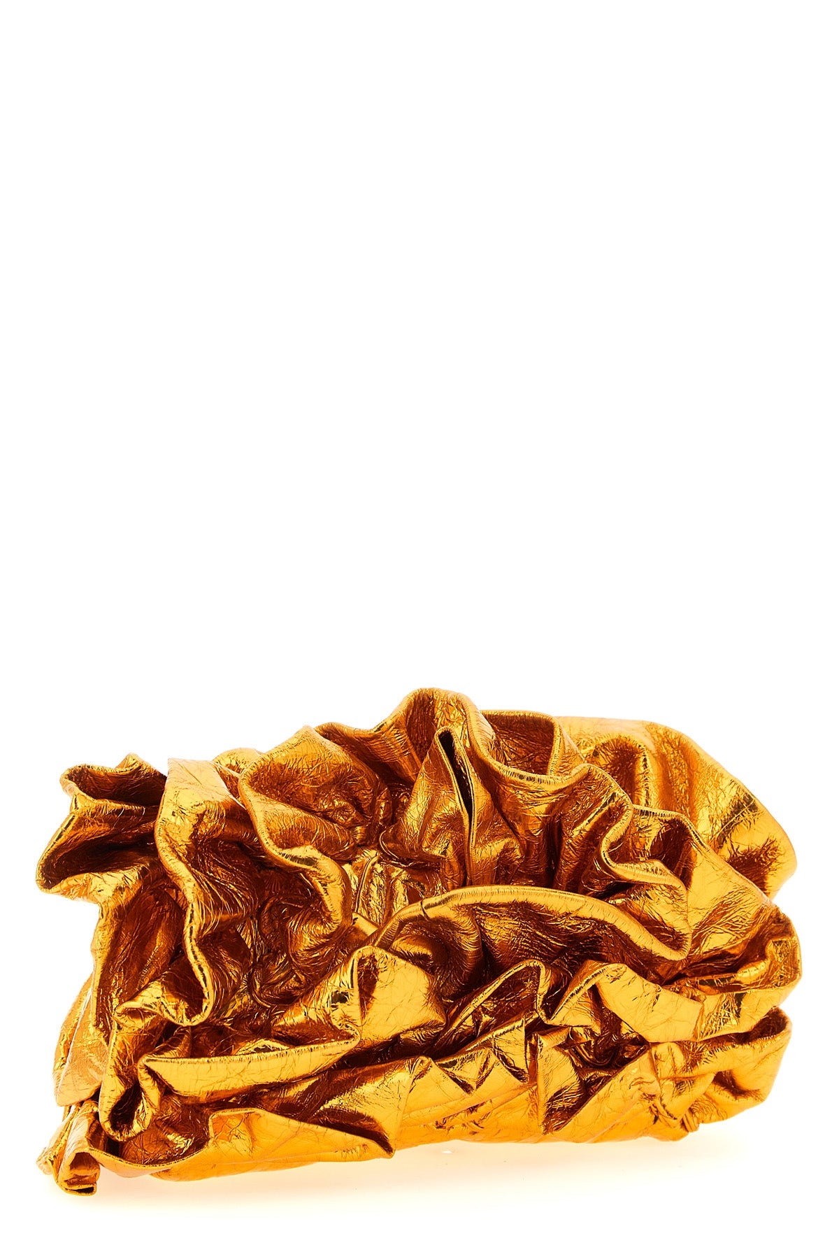 ruffle laminated leather clutch bag
