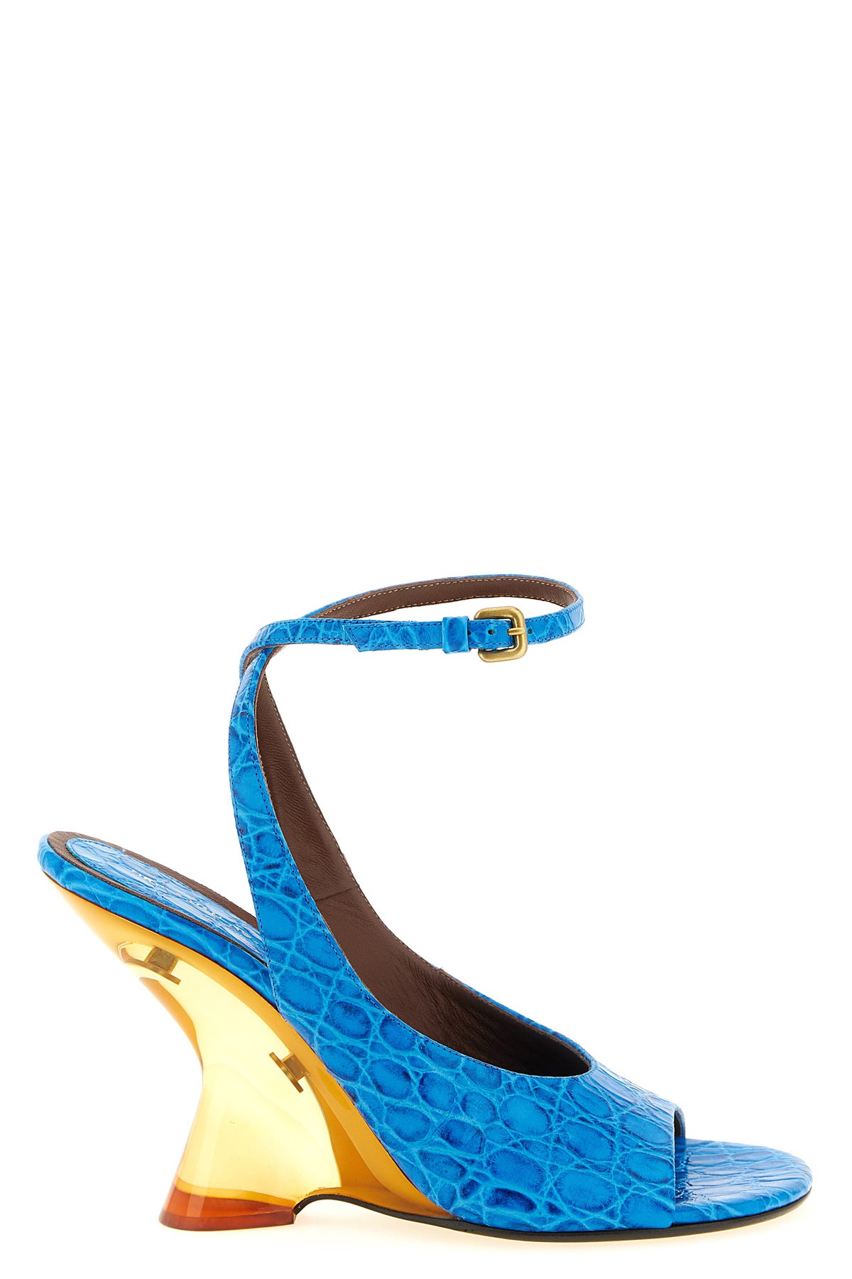 embossed shiny leather sandals