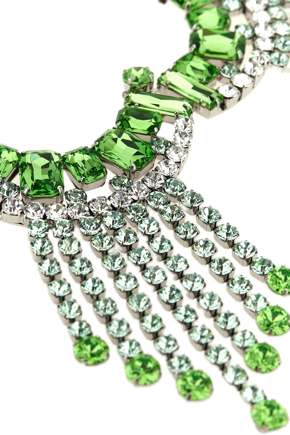 the dries van noten statement necklace is built on a silver metal structured bas