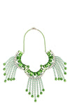 the dries van noten statement necklace is built on a silver metal structured bas