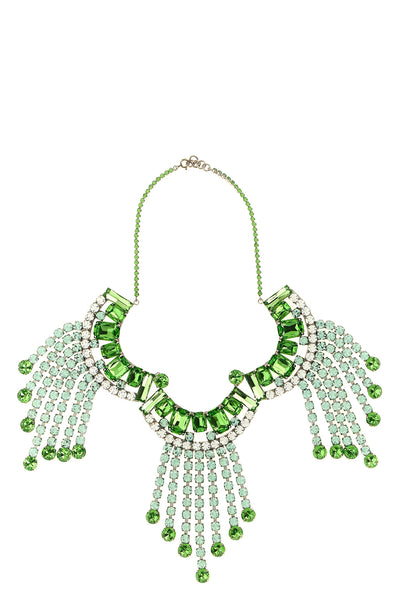 the dries van noten statement necklace is built on a silver metal structured bas