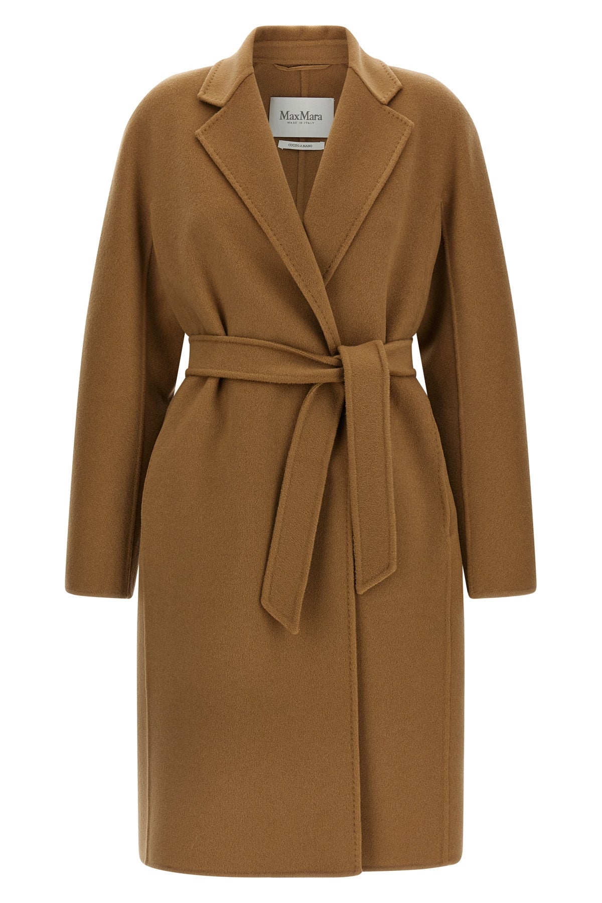 mxmaceri midi coat in double drap of hand-stitched pure cashmere finished