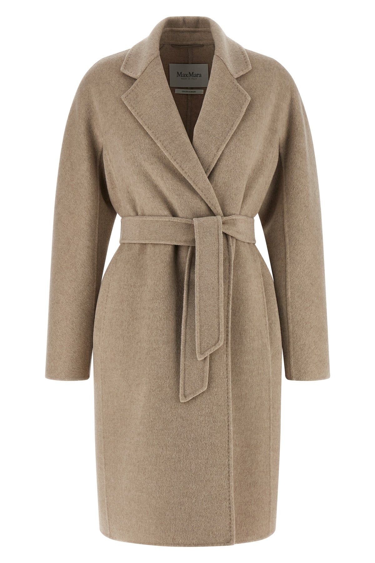 mxmaceri midi coat in double drap of hand-stitched pure cashmere finished