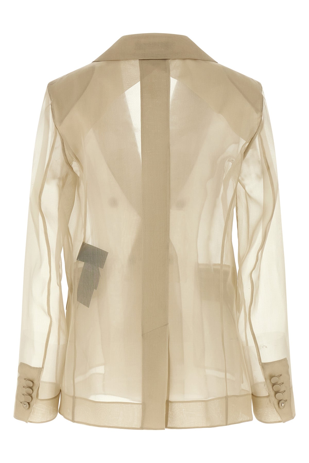 mxeslogan double-breasted blazer in semi-transparent pure silk organza