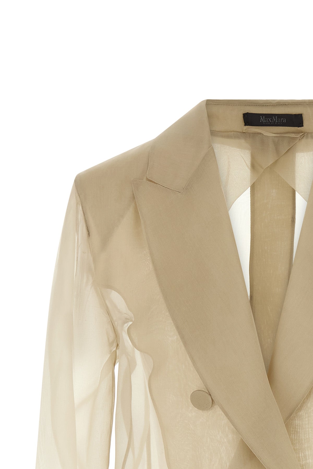 mxeslogan double-breasted blazer in semi-transparent pure silk organza