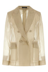 mxeslogan double-breasted blazer in semi-transparent pure silk organza