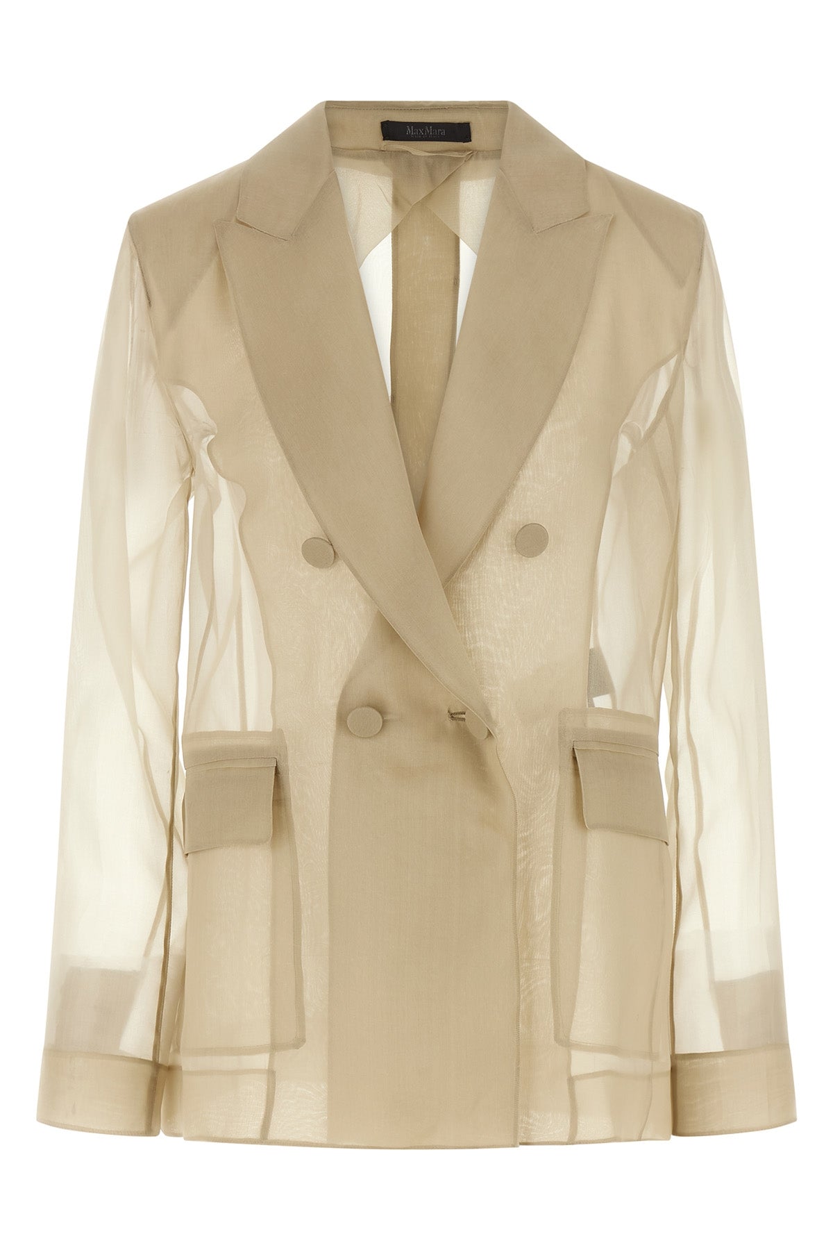 mxeslogan double-breasted blazer in semi-transparent pure silk organza