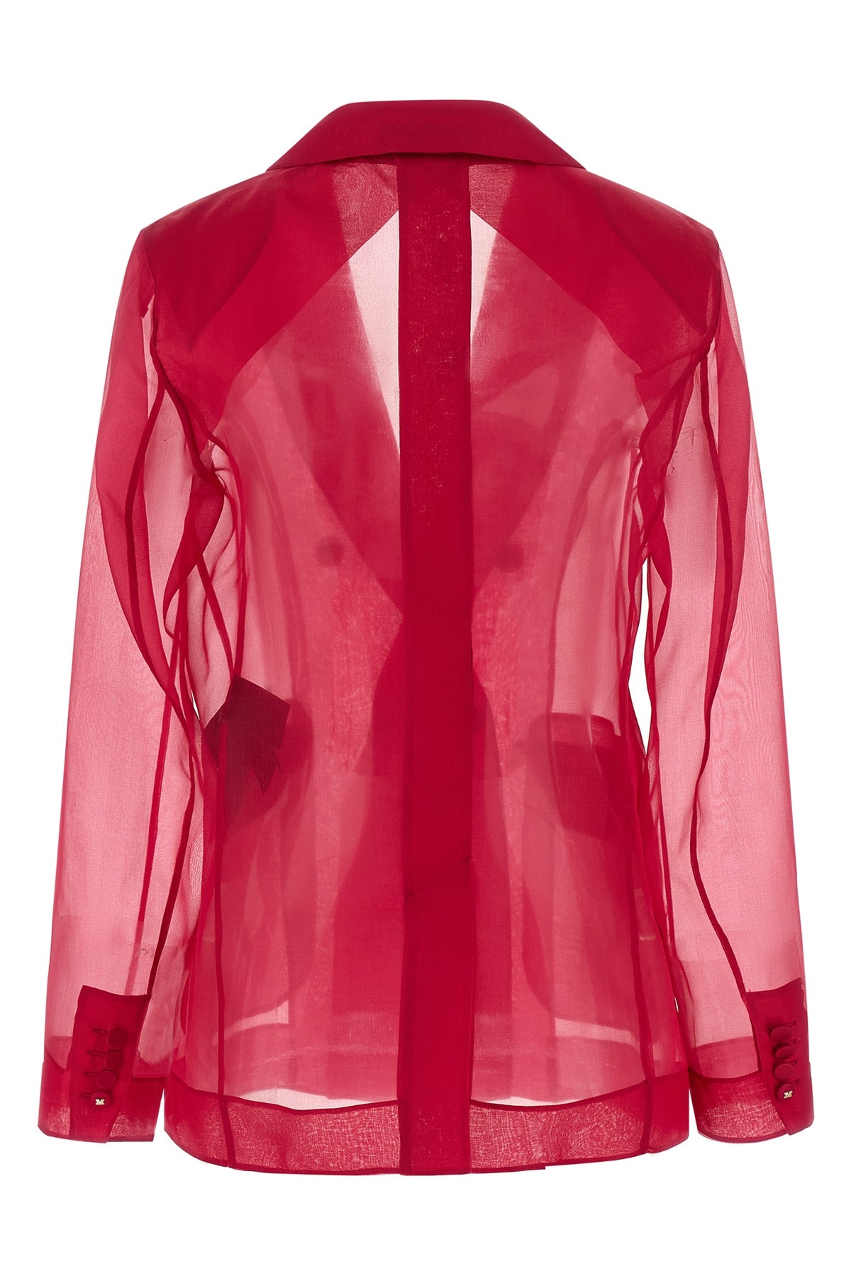 mxeslogan double-breasted blazer in semi-transparent pure silk organza
