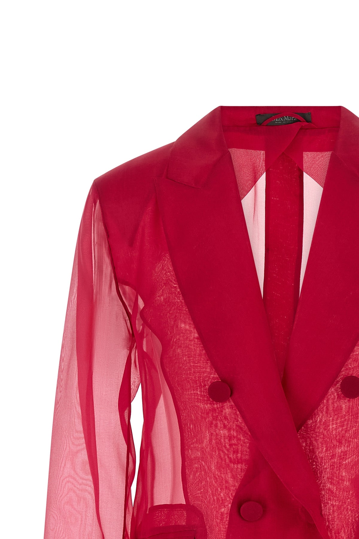 mxeslogan double-breasted blazer in semi-transparent pure silk organza