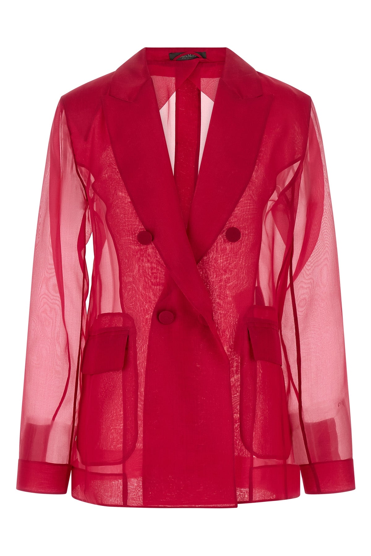 mxeslogan double-breasted blazer in semi-transparent pure silk organza