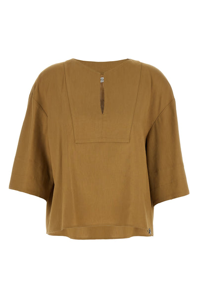 mxpsospiro slightly cropped blouse in linen and stretch viscose canvas