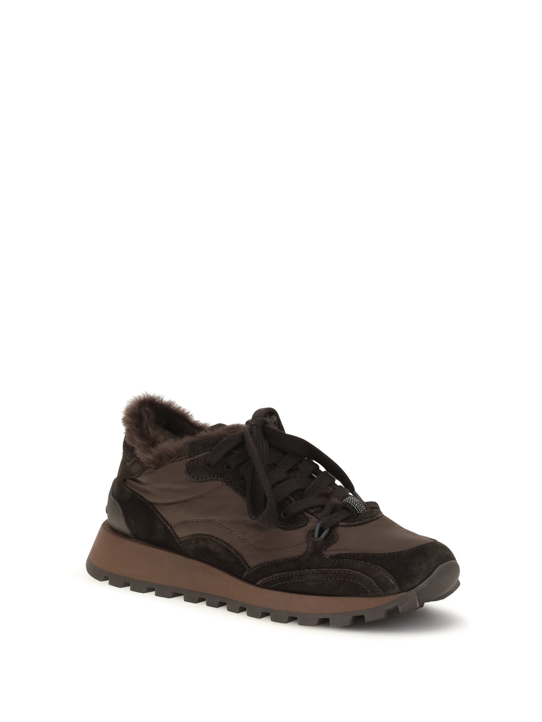 BRUNELLO CUCINELLI 36 suede and techno fabric sneakers with shearling lining and monile