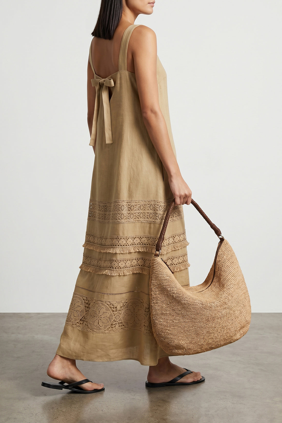 WEEKEND MAX MARA 38 long wikdolmen capsule mediterranean ease dress in pure linen gabardine