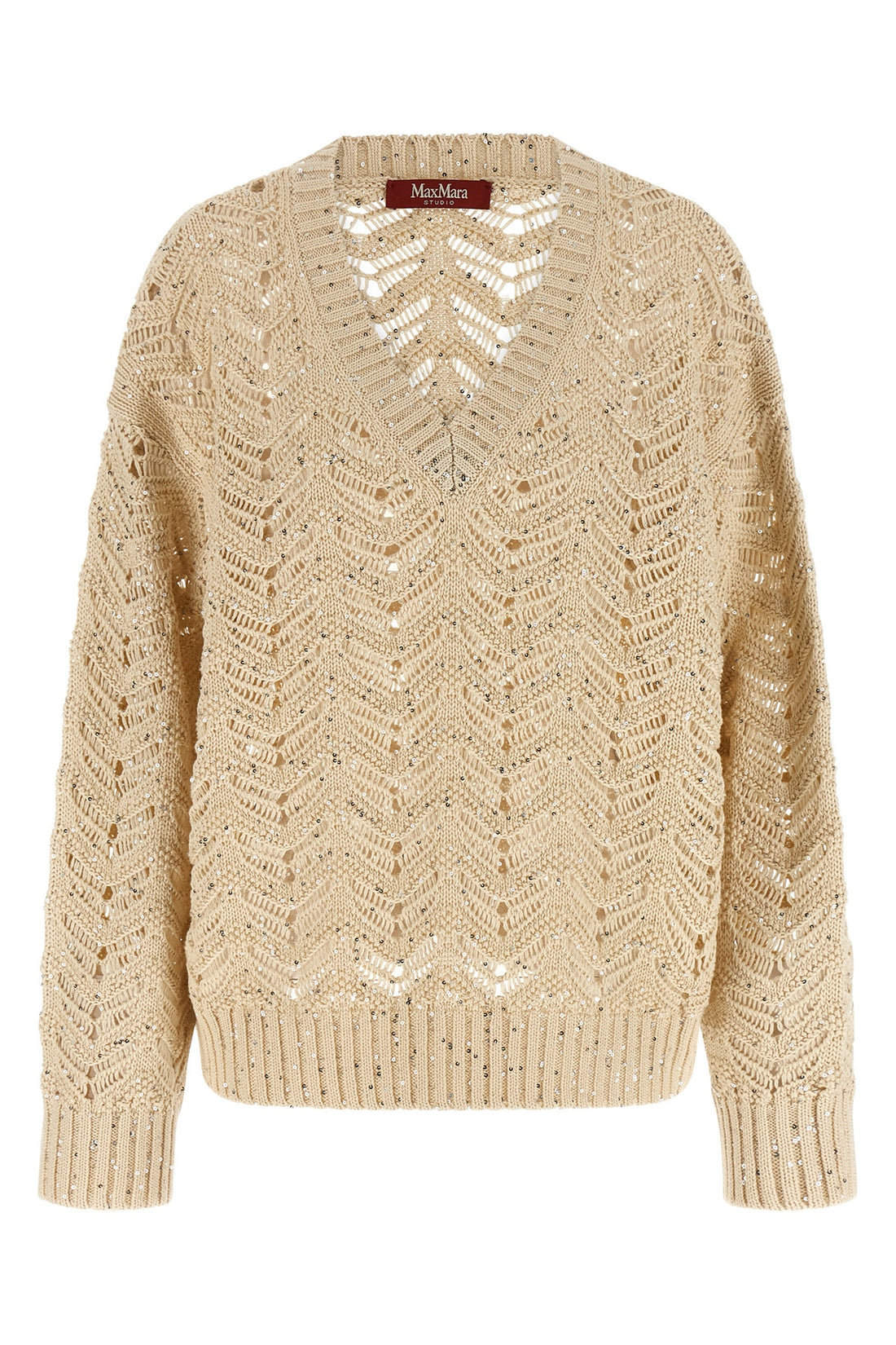 MAX MARA STUDIO L mstfelino sweater in pure cotton yarn worked on chevron stitch perforated