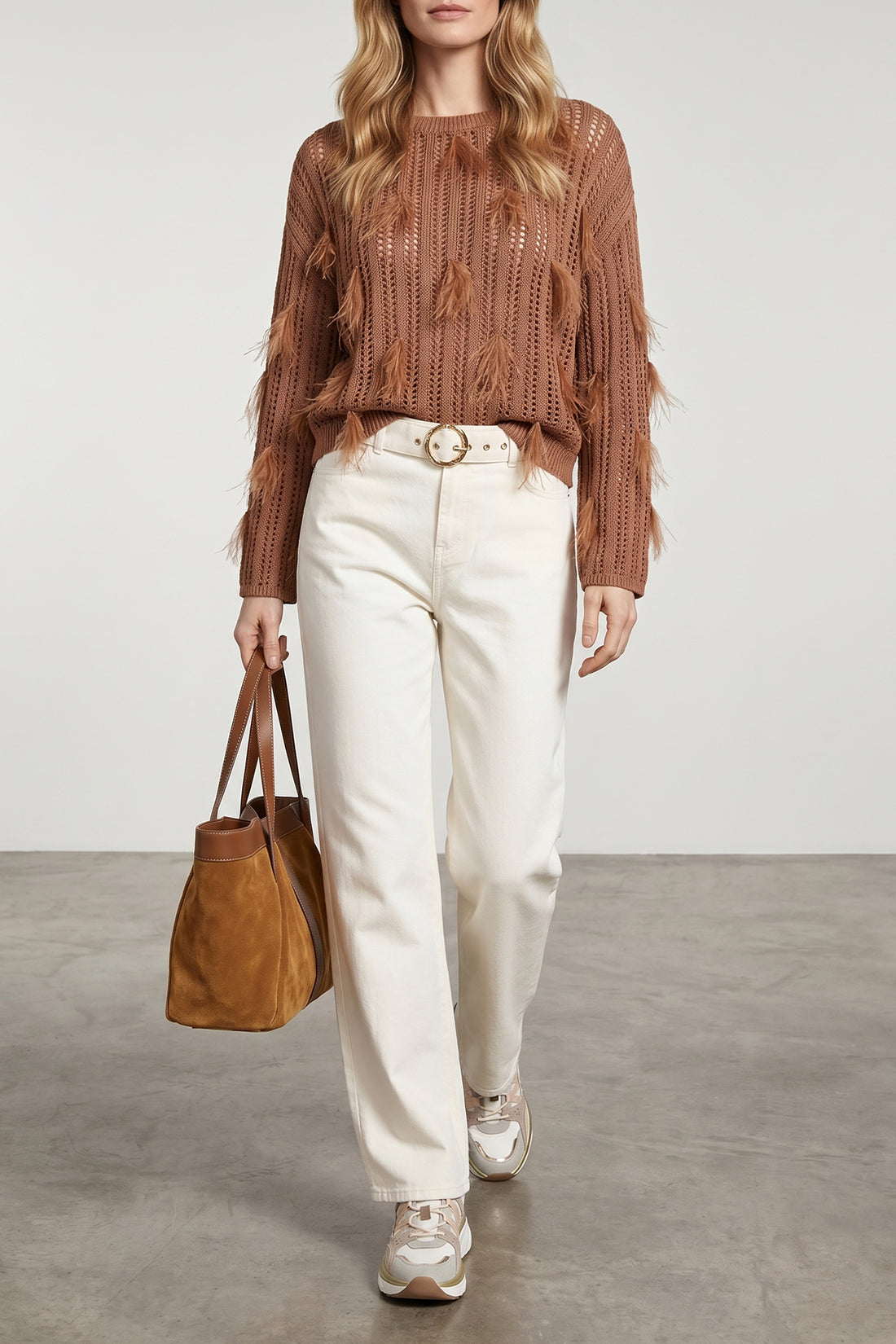 TWIN SET OS suede and tone-on-tone smooth leather shoulder bag
