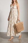 shopping bag in woven straw-effect fabric