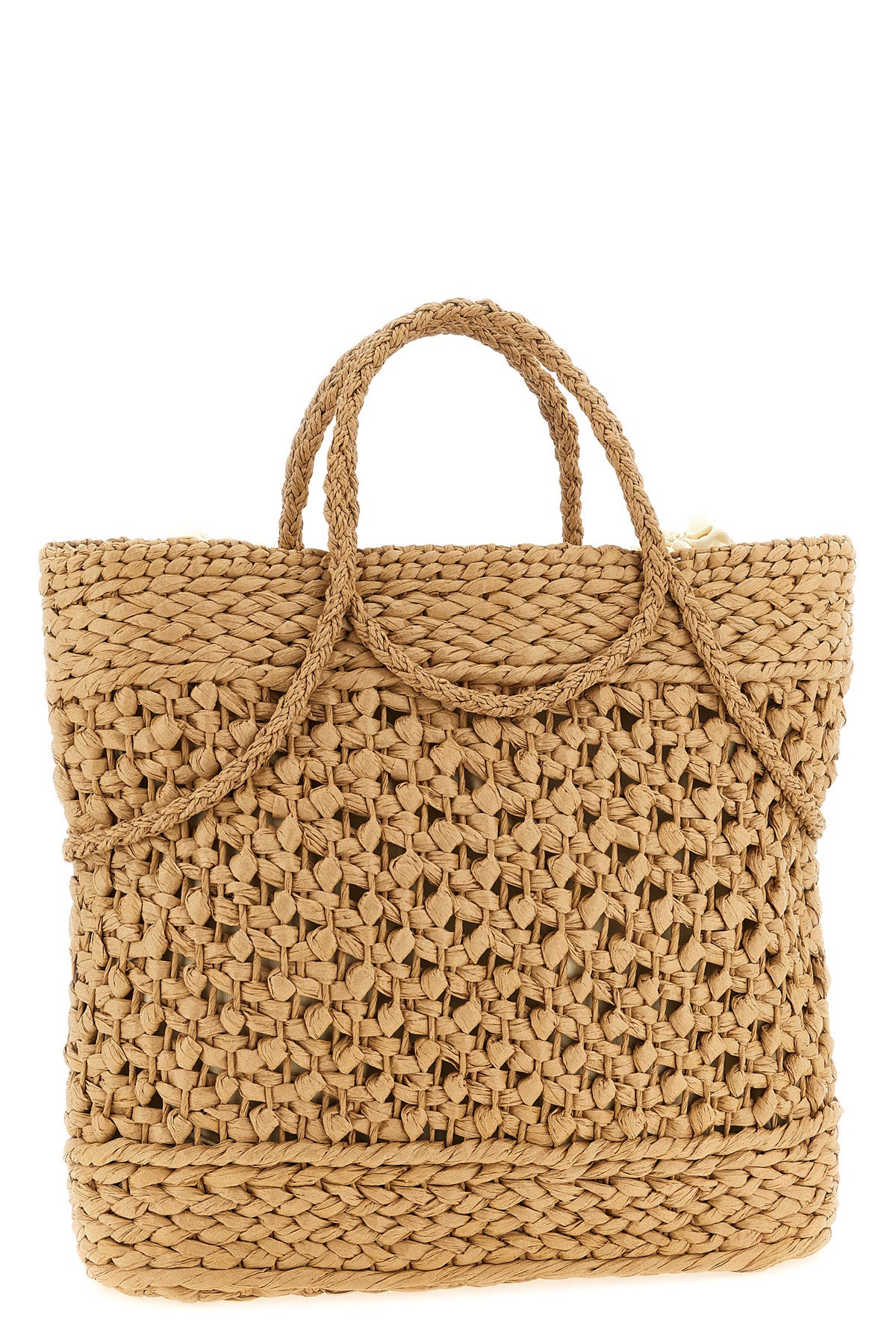 shopping bag in woven straw-effect fabric