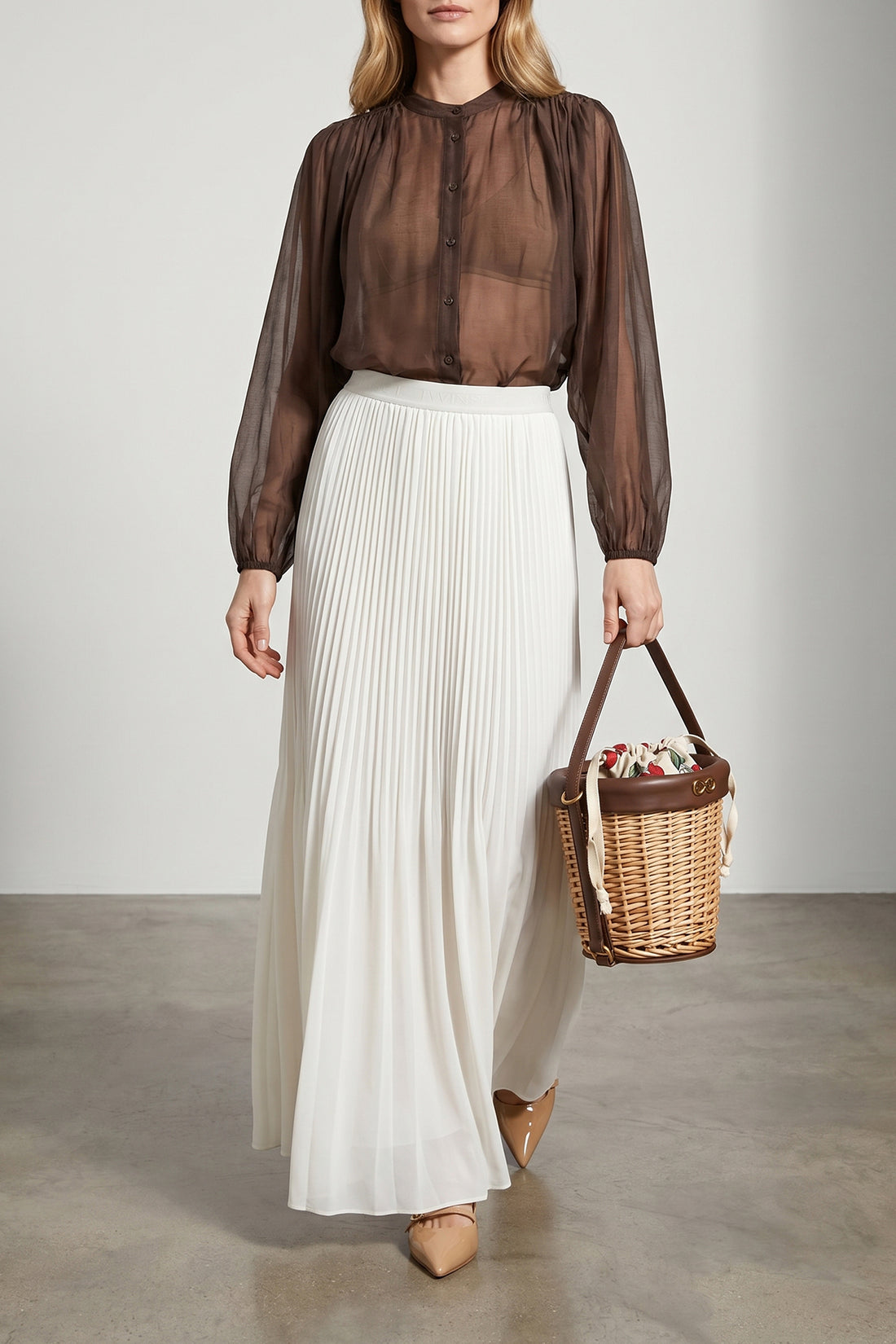 TWIN SET 40 long skirt in pleated fabric