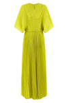 pleated crepe de chine long dress