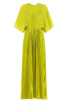 pleated crepe de chine long dress