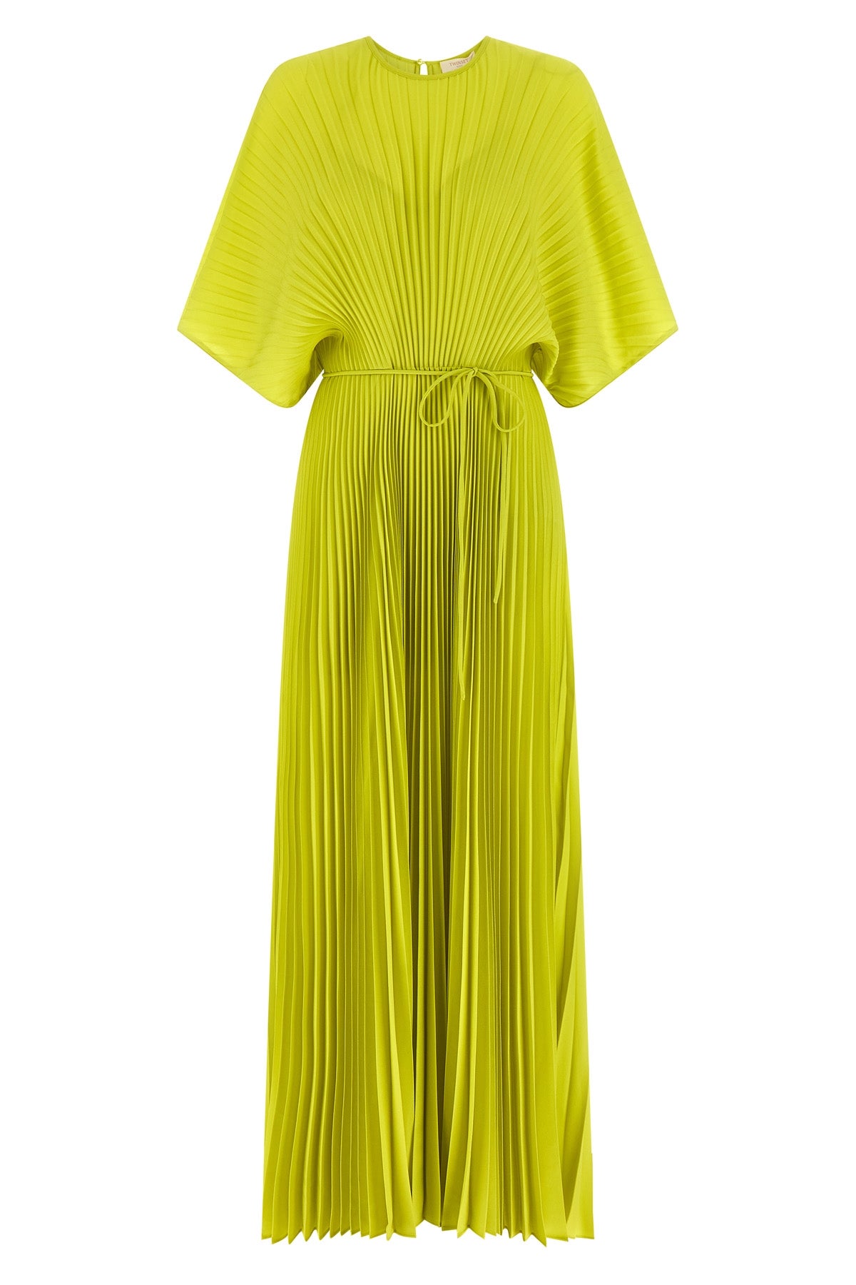 pleated crepe de chine long dress