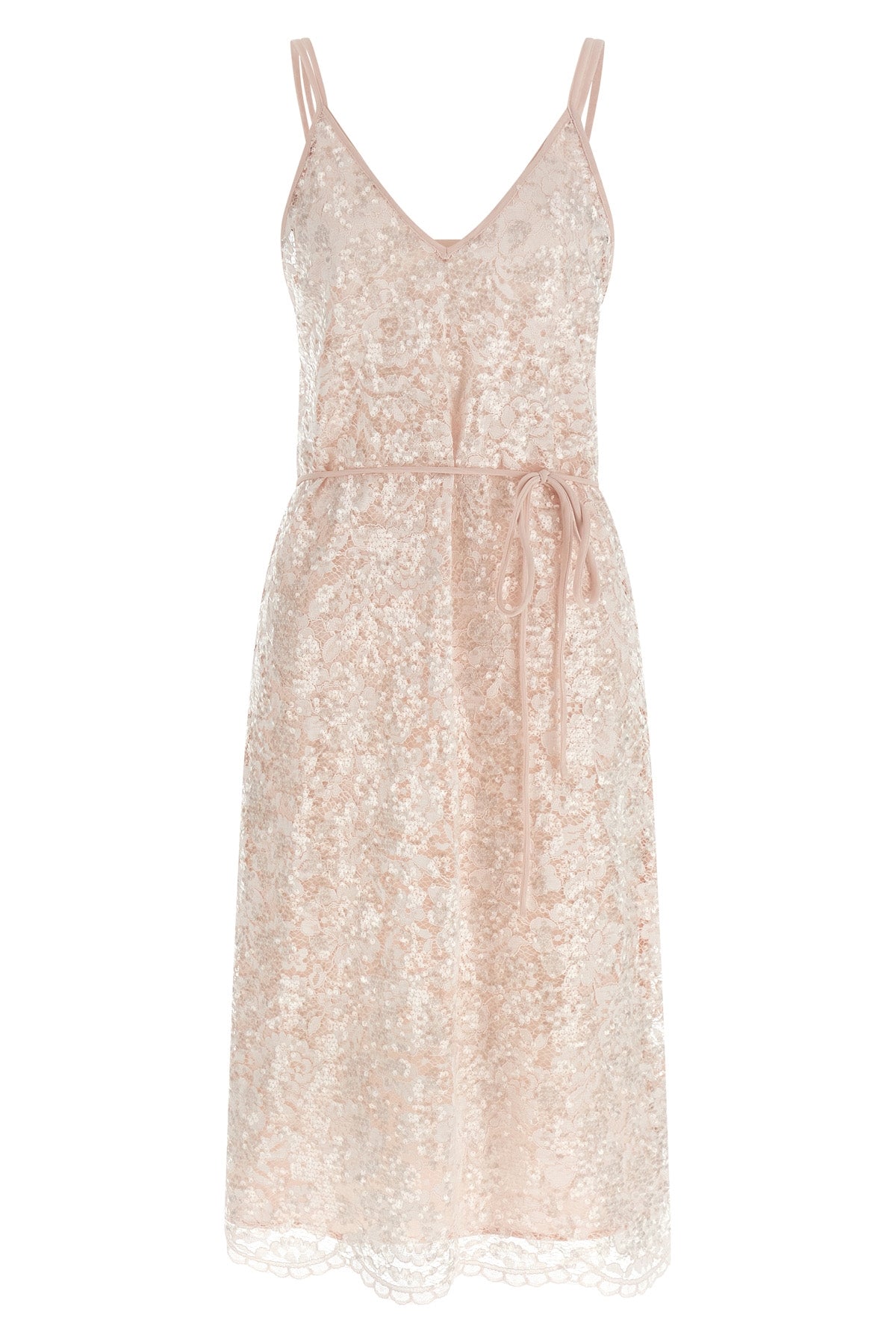 semi-transparent lace midi dress