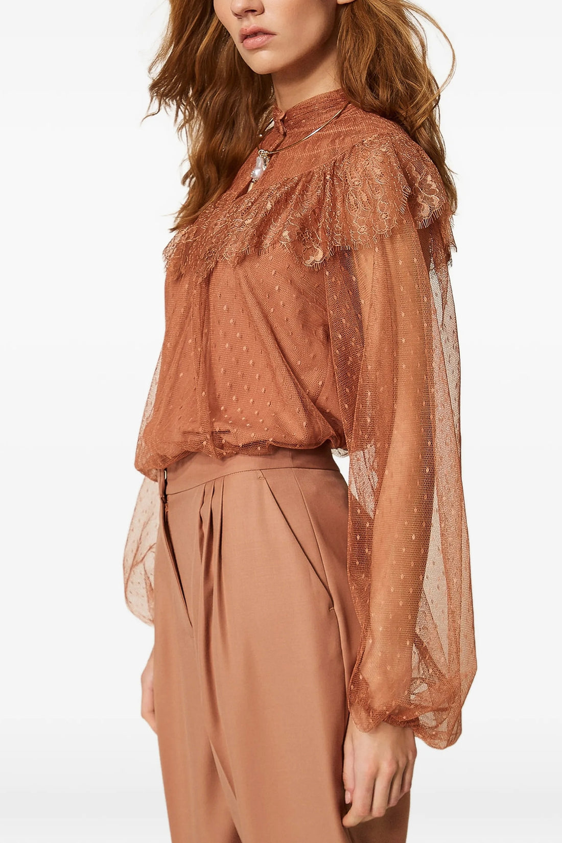 TWIN SET 38 semi-transparent plumetis tulle blouse