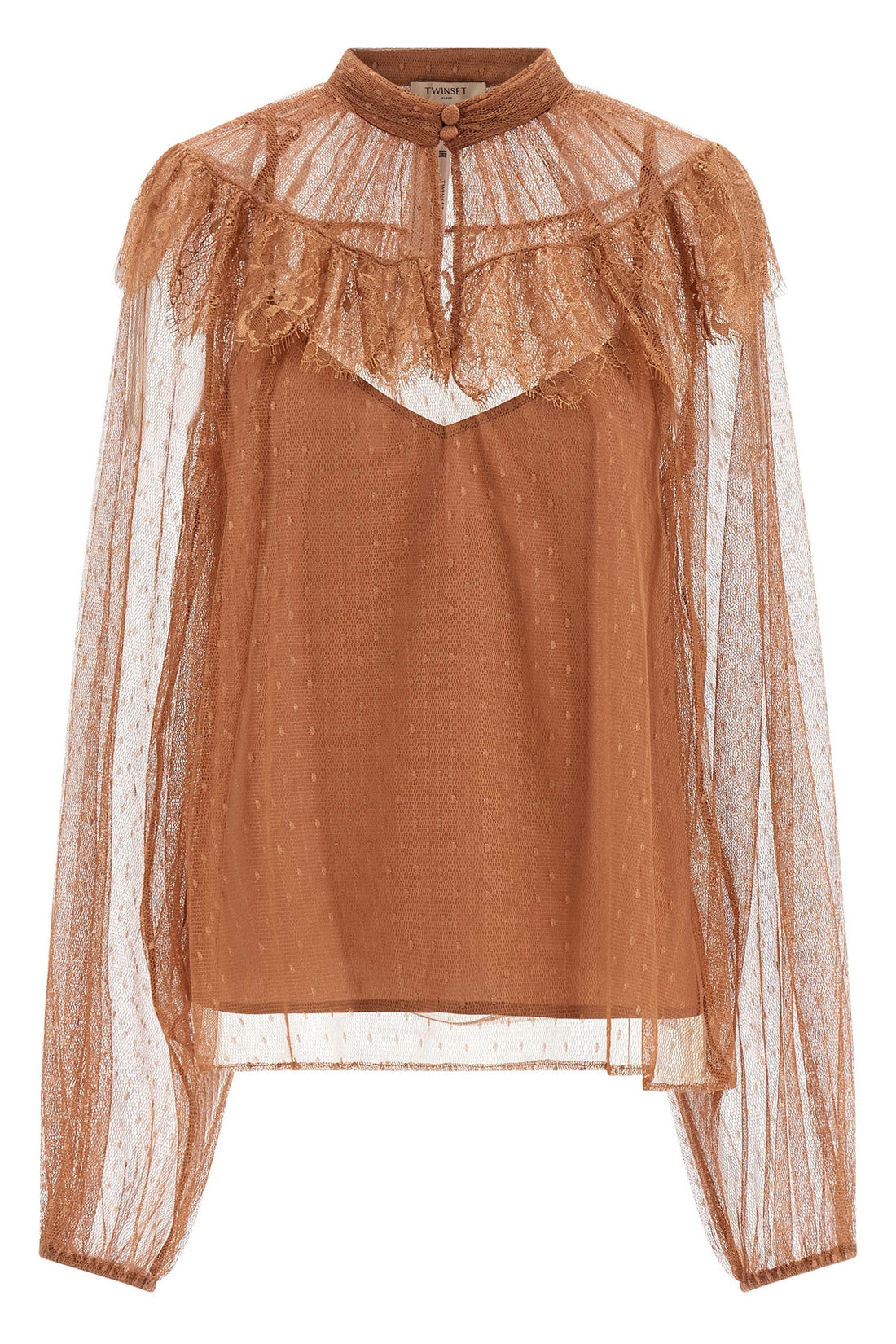 TWIN SET 38 semi-transparent plumetis tulle blouse