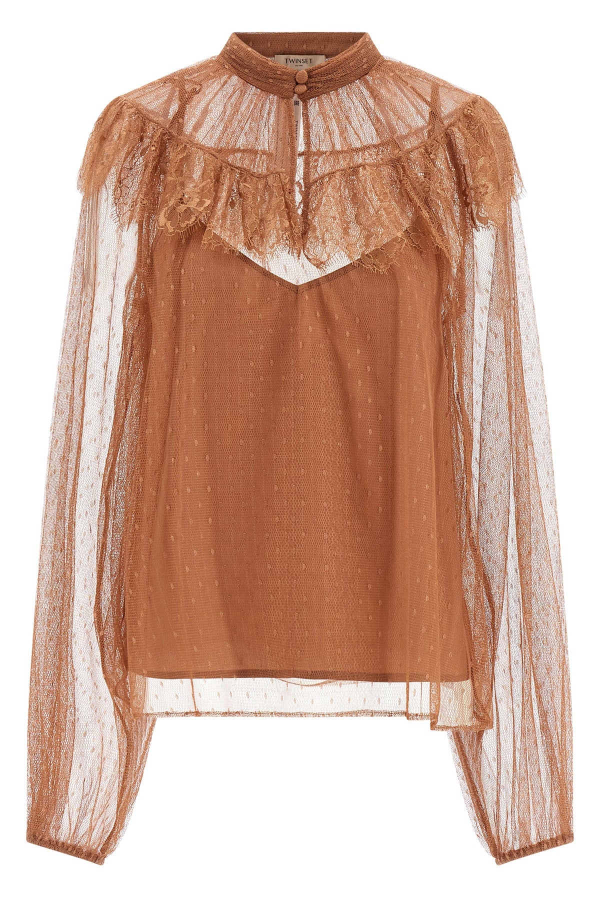 semi-transparent plumetis tulle blouse