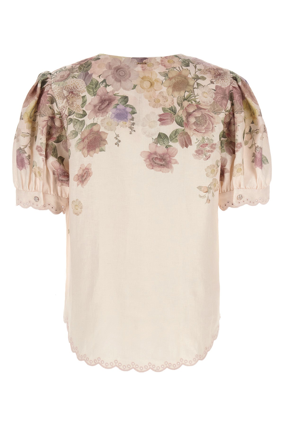 all-over floral print linen blouse