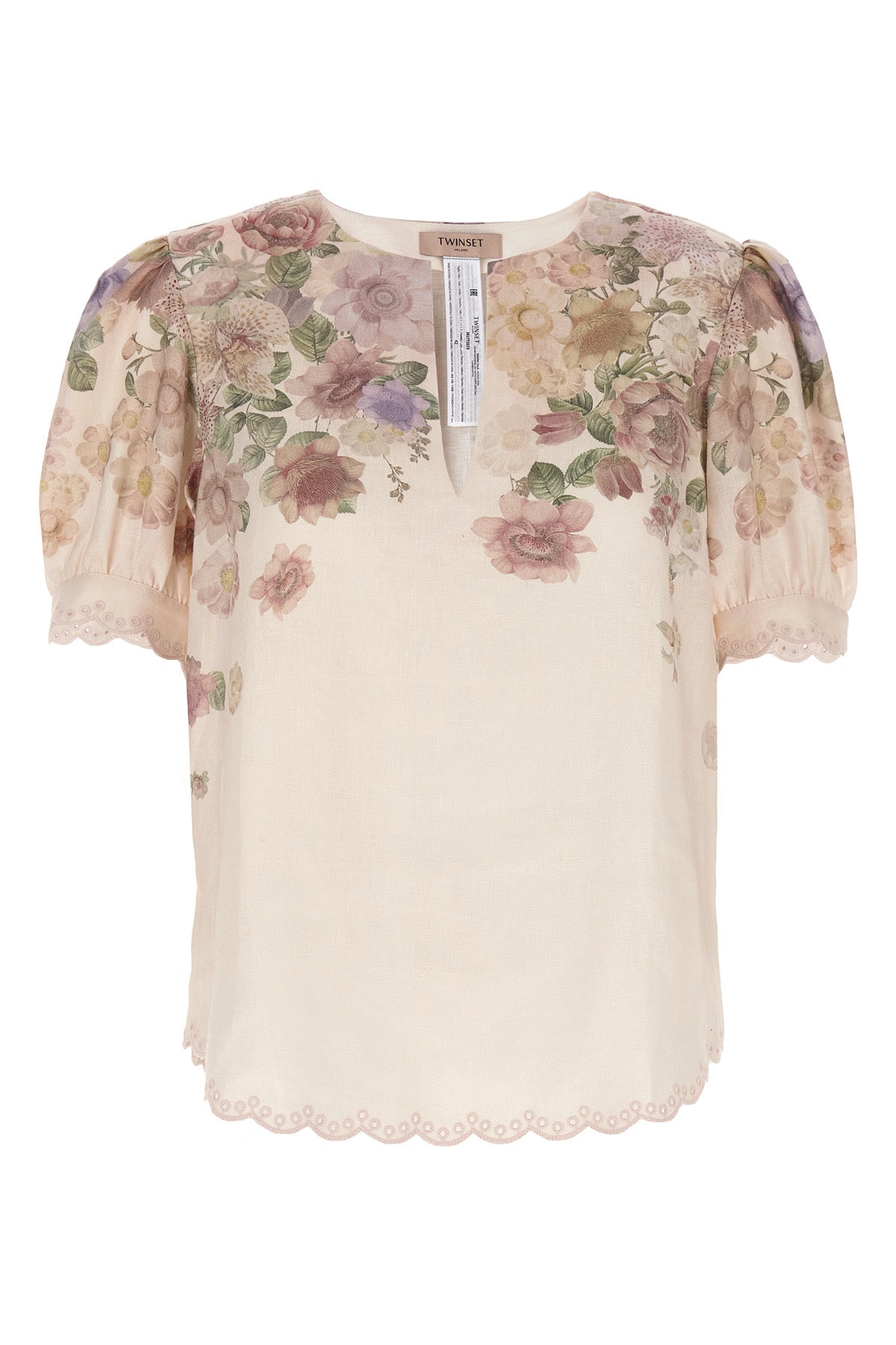all-over floral print linen blouse