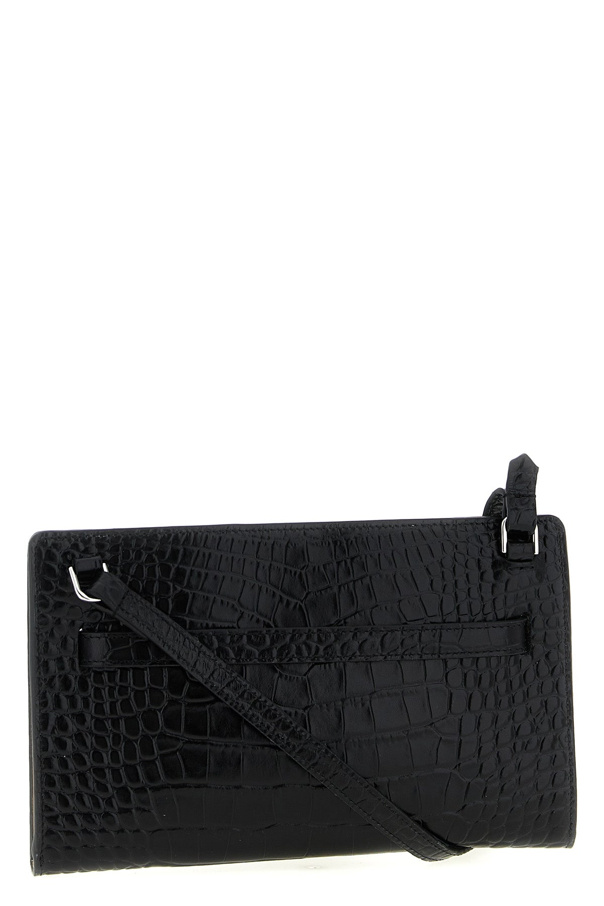 belted leather crocodile-print leather crossbody bag