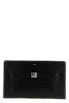 belted leather crocodile-print leather crossbody bag