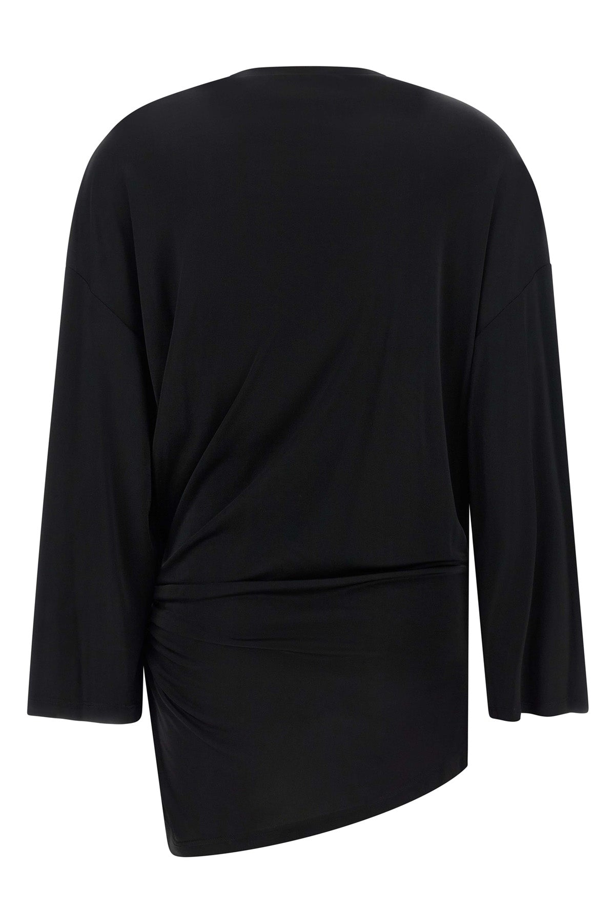 the attico black fluid viscose mini dress defines an asymmetrical silhouette