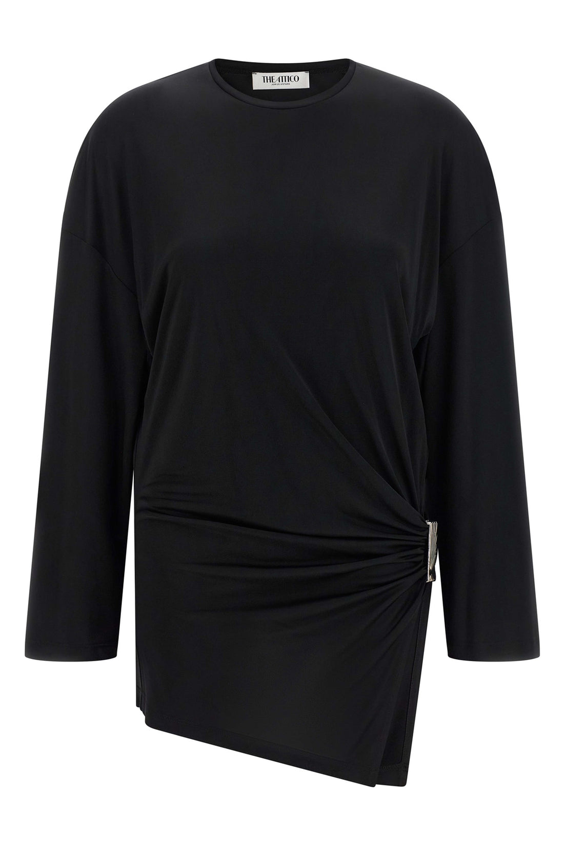 THE ATTICO 40 the attico black fluid viscose mini dress defines an asymmetrical silhouette