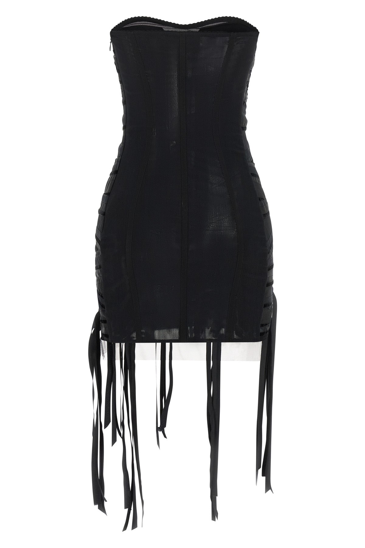 the attico mini dress redefines the evening silhouette through a bold play of tr