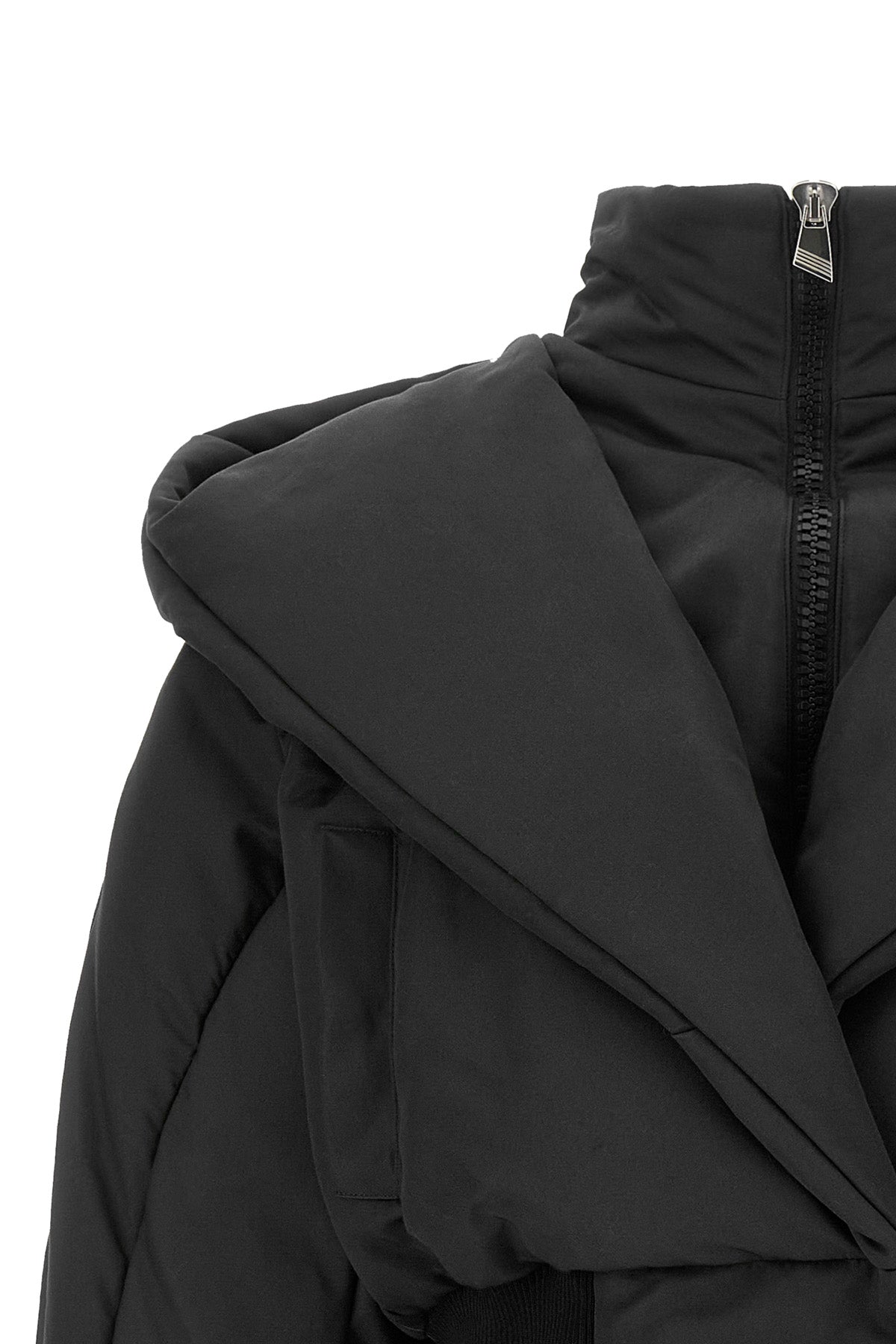 the attico down jacket redefines the volumes of outerwear through a complex laye